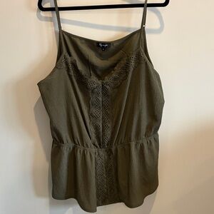Olive Green Lace-Panel Spaghetti Strap Camisole